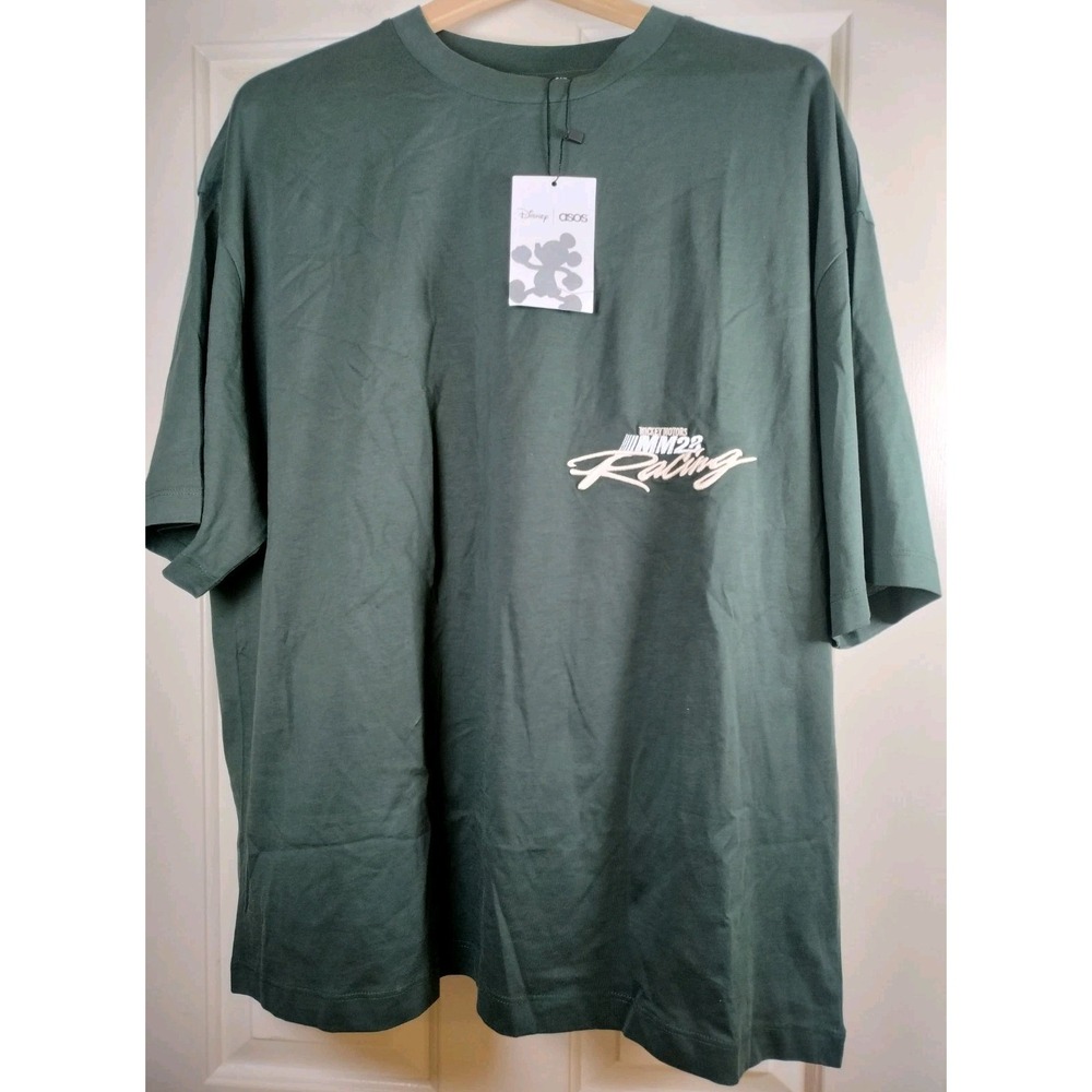 NWT Disney ASOS Mickey Racing Team T-Shirt Large Forest Green Embroidered Y2K